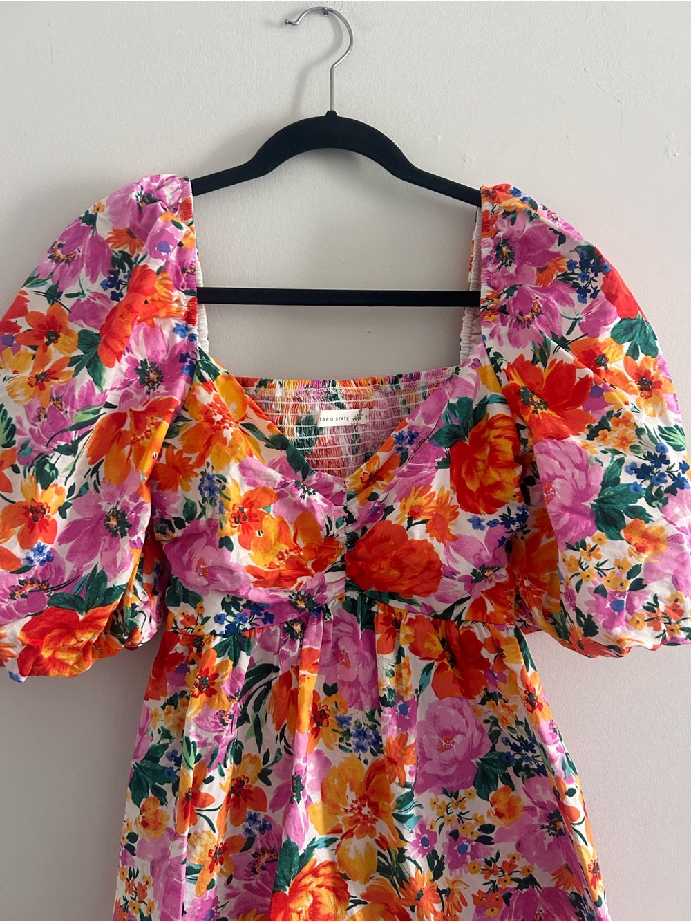 Altar'd State Floral puff sleeve cut out back cotton blend Mini Dress - Picture 5 of 10